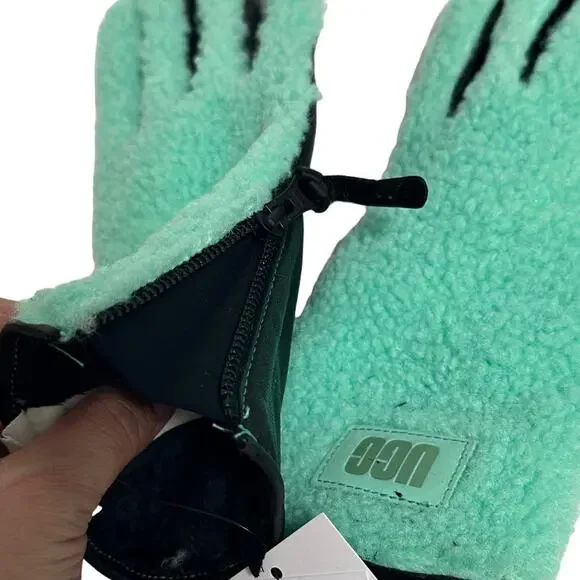 UGG Leather & Faux Shearling Gloves Large PALE EMERALD - Picture 7 of 8
